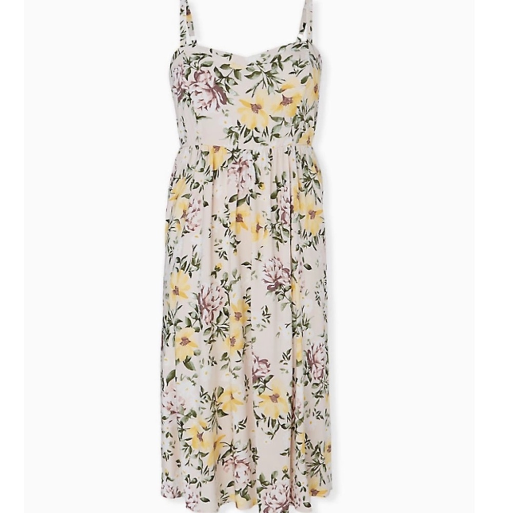Torrid Ivory Floral Challis Midi Dress - Picture 1 of 2